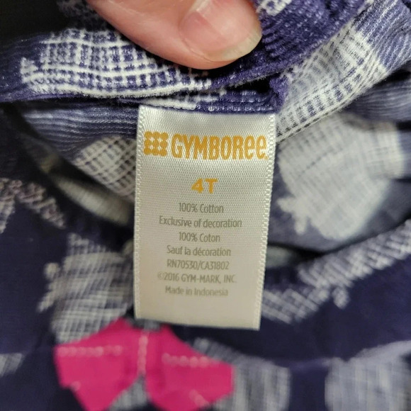 🌴3/$15🌴 Gymboree Girls Size 4T Dress Navy Blue Apples Pink Ribbon Waist - Picture 2 of 12